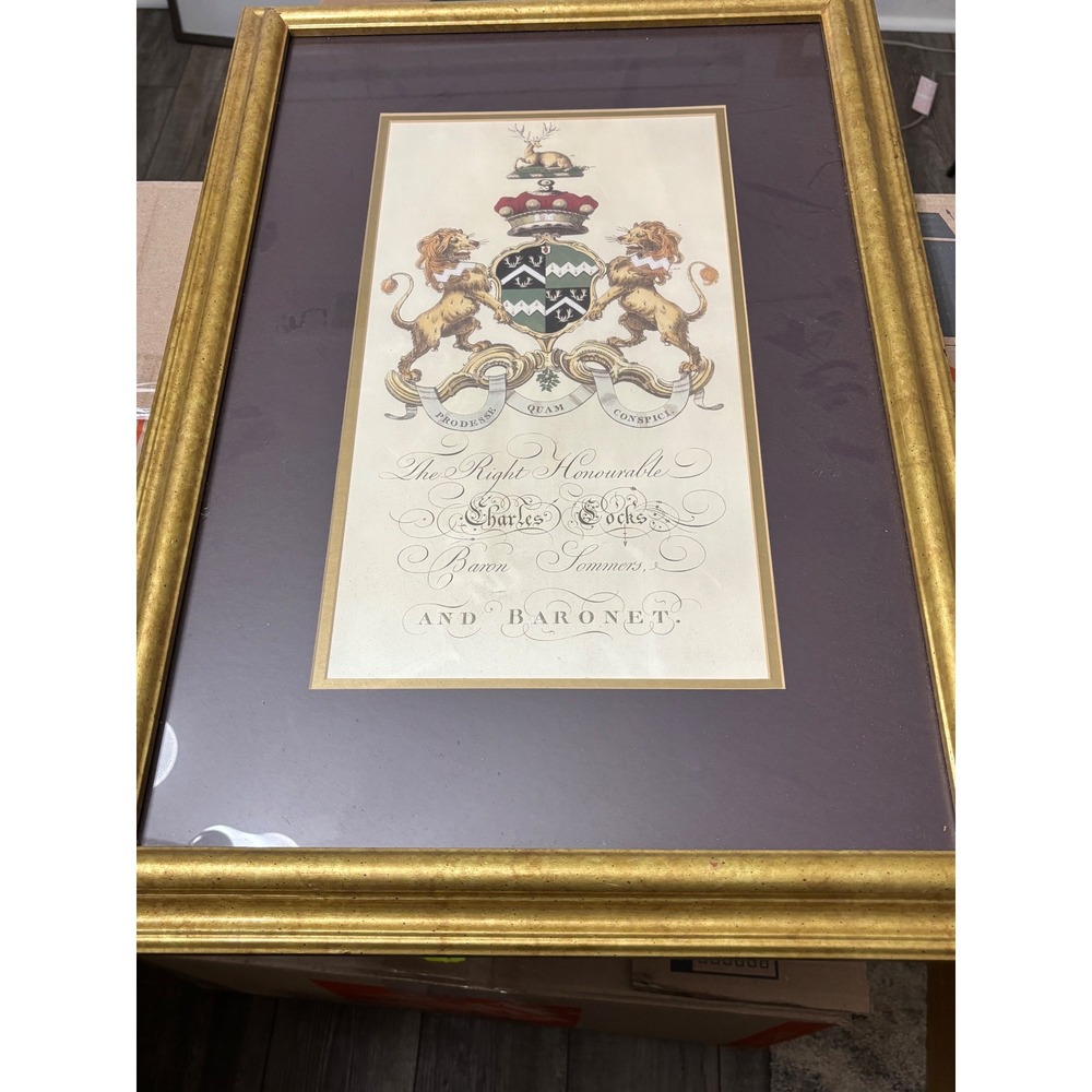Vintage Framed Heraldic Prints Baron Sommers & Baron Sydney Coat of Arms pair